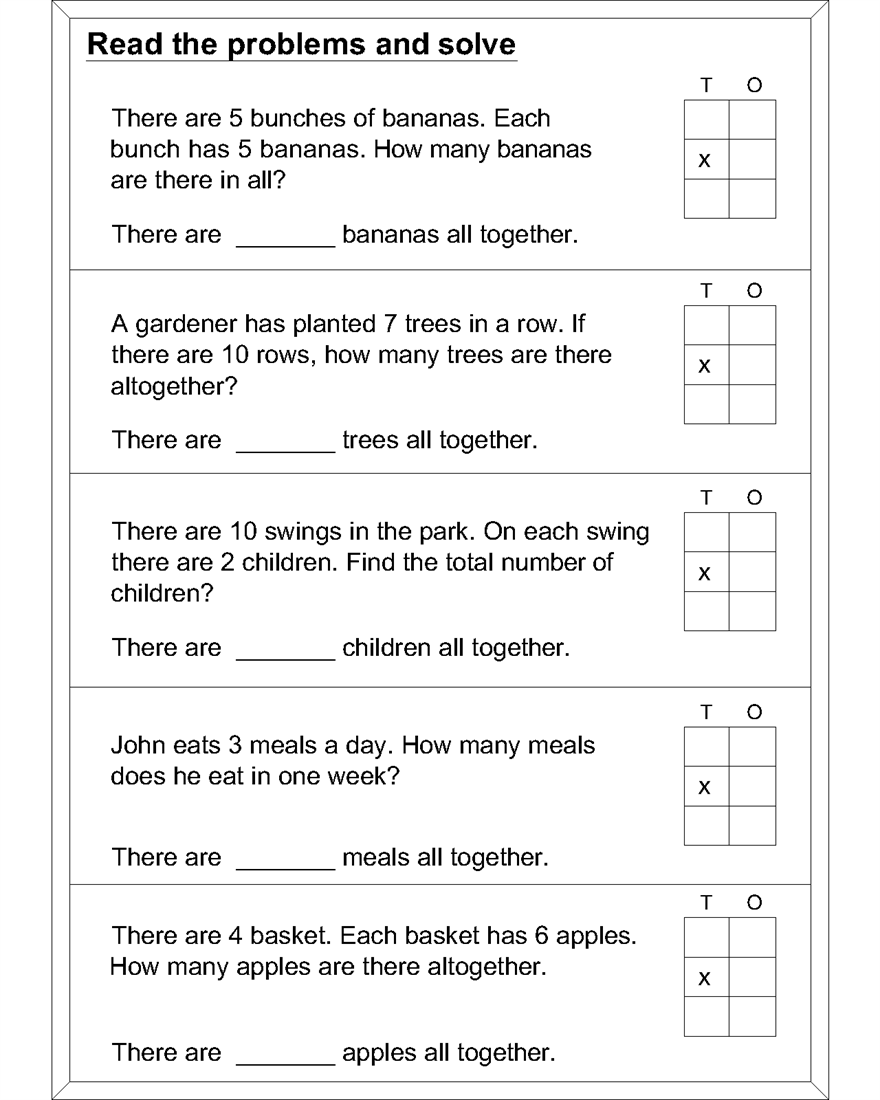 Math Worksheet Multiplication Word Problems