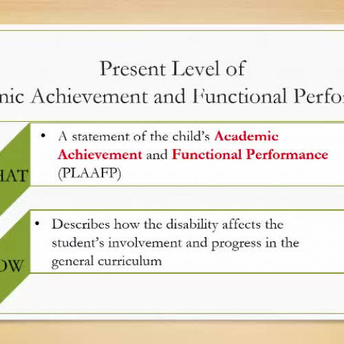 Present level of academic and functional performance