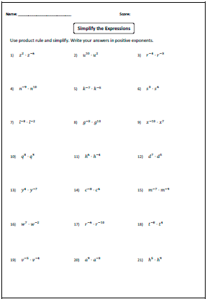 algebra exponents worksheets